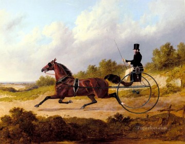 ジョン・フレデリック・ヘリング・シニア Painting - ギグ・ニシン・シニアのジョン・フレデリック馬を描く有名なトロッターの自信